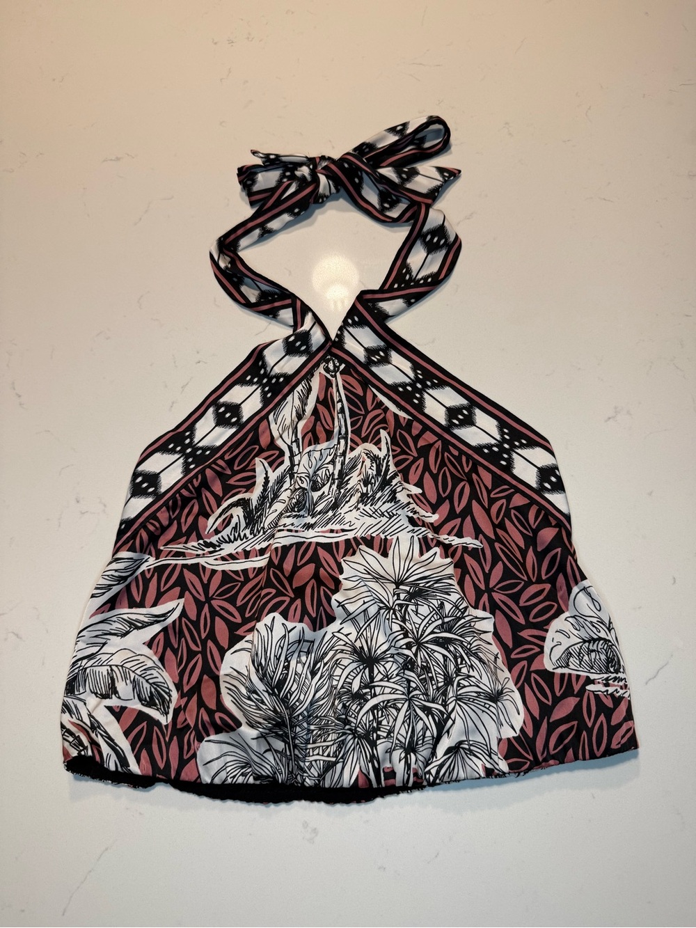 Women’s Halter Floral Print Top in Rust and Black